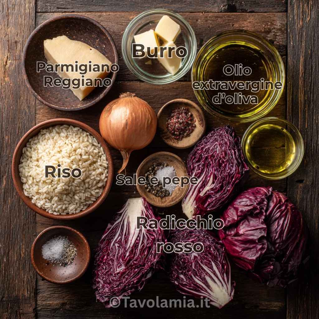 Ricetta Riso e Radicchio Rosso: Facile e Veloce in 30 Minuti! 3 Ingredienti per la ricetta riso e radicchio rosso: riso carnaroli, radicchio fresco, burro, brodo e parmigiano