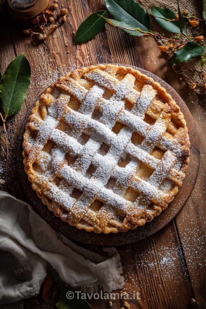 Pastiera Napoletana: la Ricetta Tradizionale per un Dolce Perfetto 1 Pastiera napoletana con frolla dorata e zucchero a velo