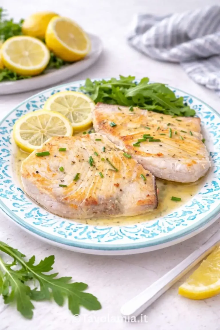 Pesce spada in padella con limone e prezzemolo, cotto senza farlo secco