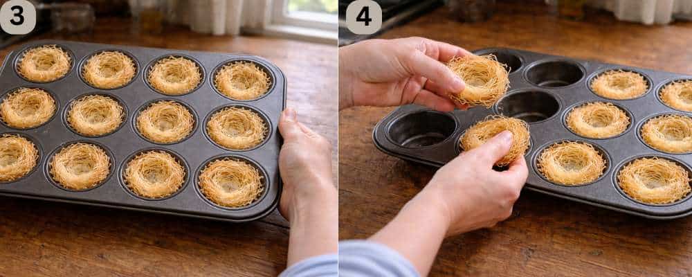 cestini salati di pasta kataifi cotti